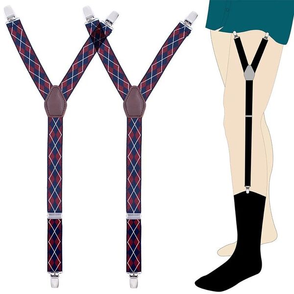 Mens Shirt Stays Adjustable Elastic Y-Style Garter Straps Socks Non-slip Clamps