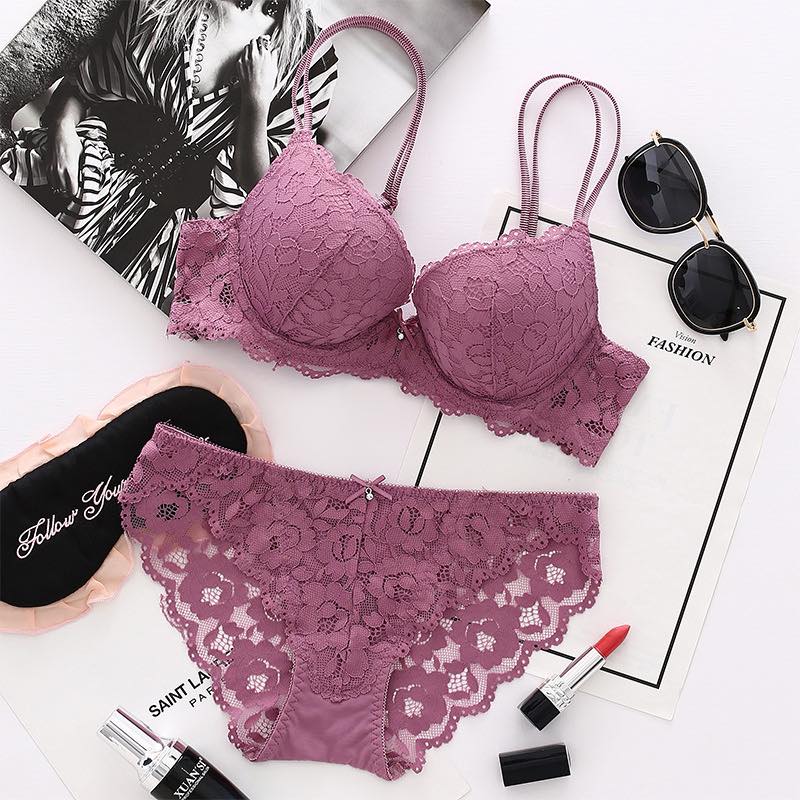 Push Up Bra and Brief  for 1Set Purple