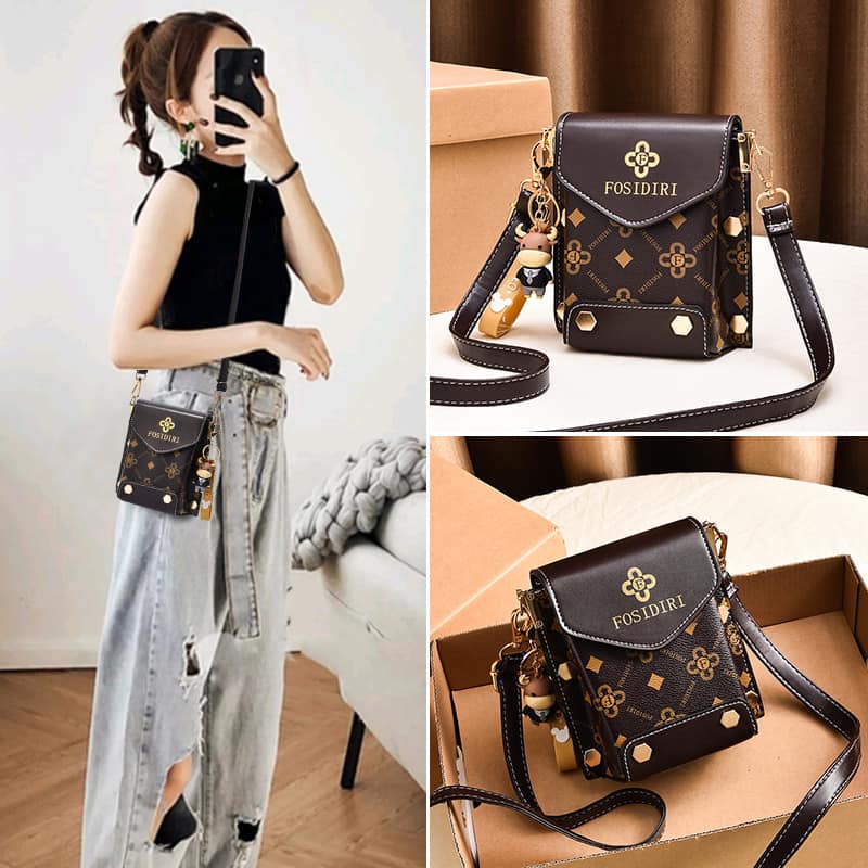 Letter Print Mobile Phone Bag, Sling Bag, Womens Mini Crossbody Bag, Stylish Studded Decor Square Purse