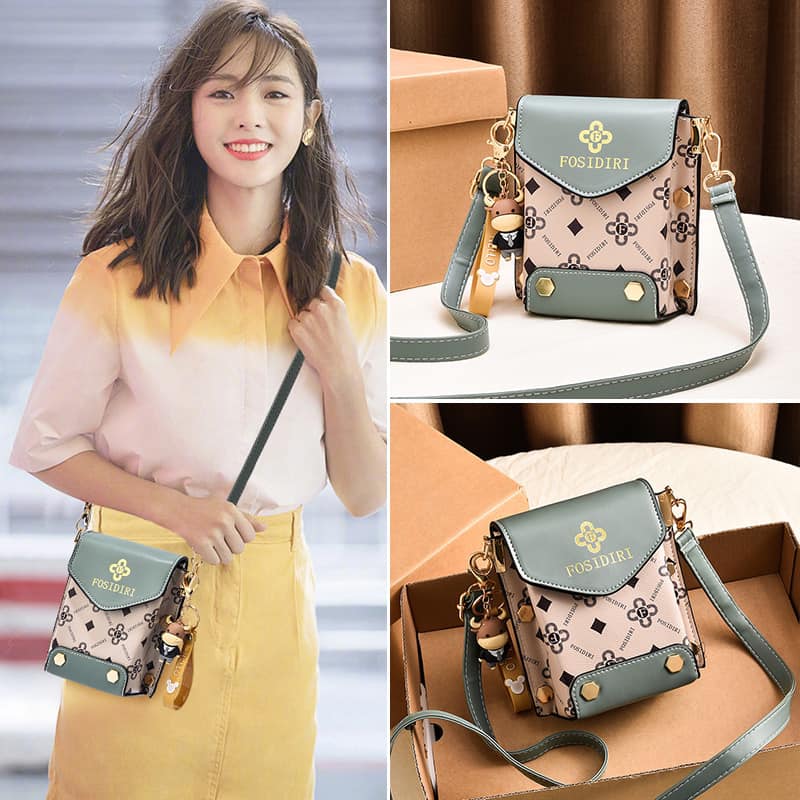 Letter Print Mobile Phone Bag, Sling Bag, Womens Mini Crossbody Bag, Stylish Studded Decor Square Purse