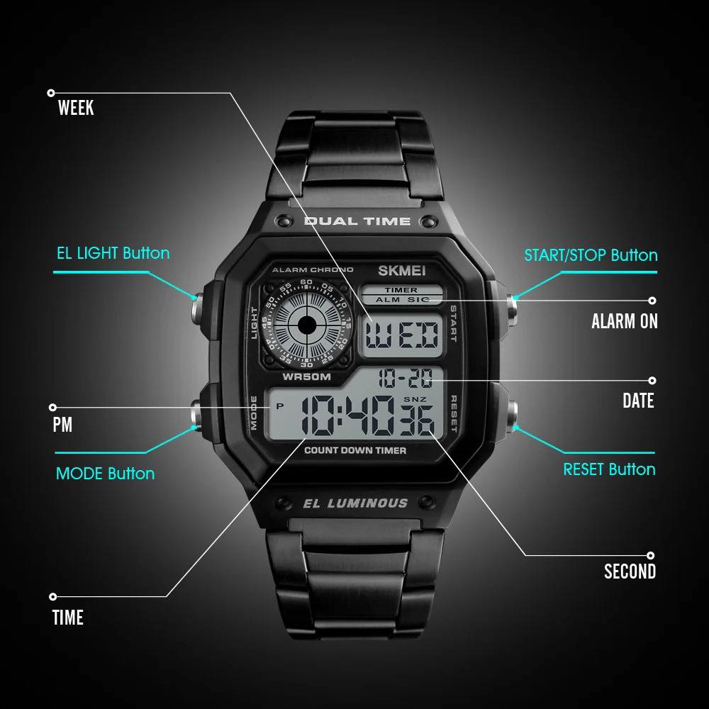 Skmei dual time el luminous hot sale