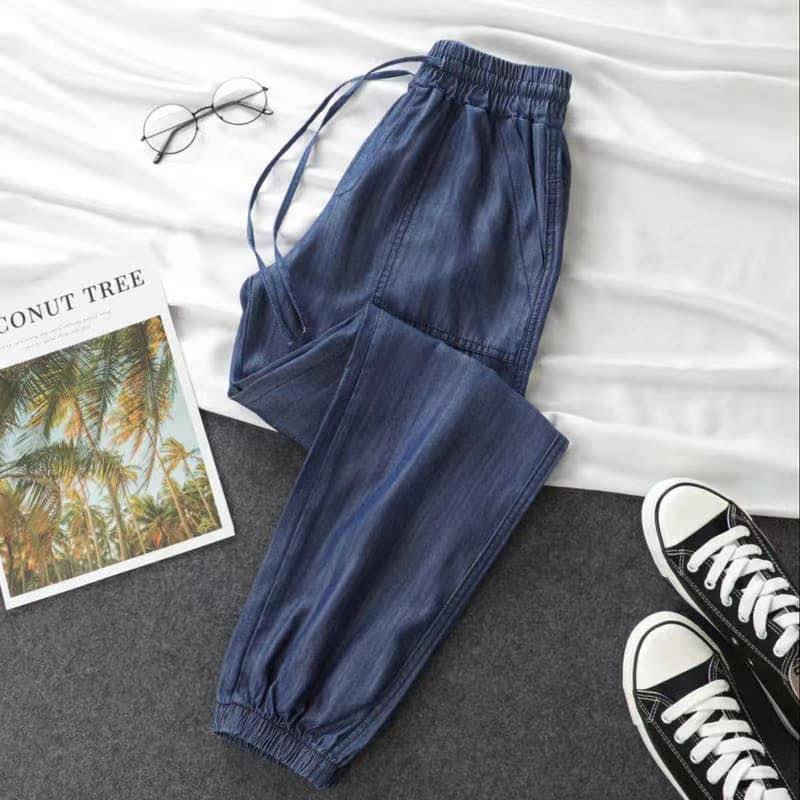 Ladies Thin Loose Pants with Pockets Blue