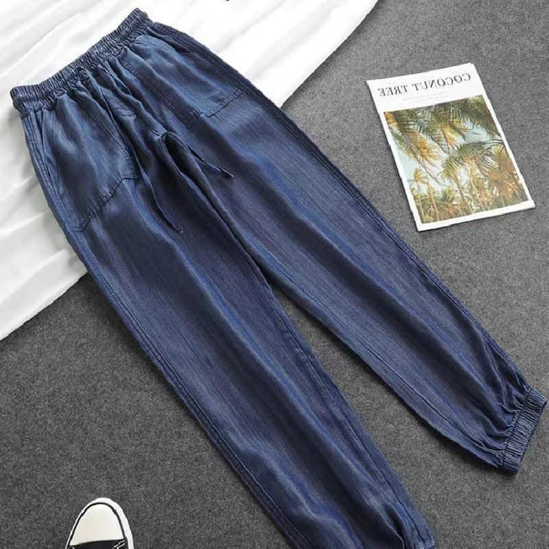 Ladies Thin Loose Pants with Pockets Blue