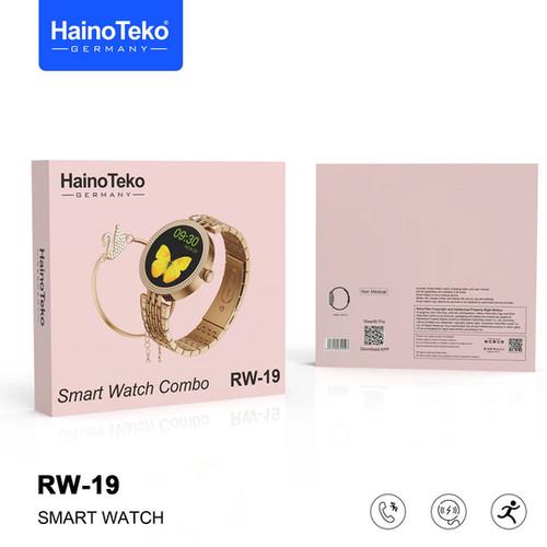 Haino Teko Germany RW19 Golden Color Smart Watch Bracelet Combo With Wireless Charger For Female
