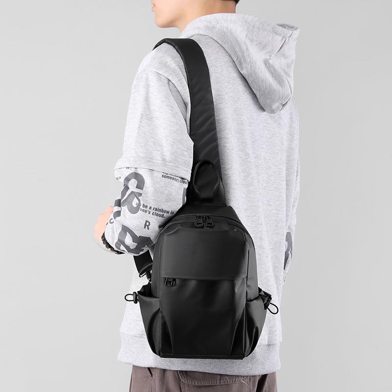Mens Simple Casual Nylon Chest Pack Solid Color Crossbody Bag Travel Storage Shoulder Bag