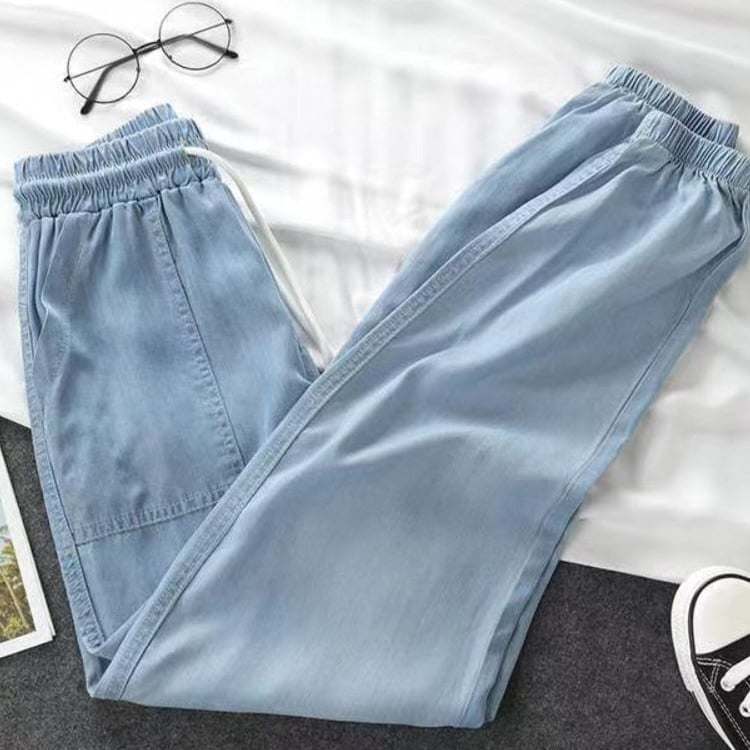 Ladies Thin Loose Pants with Pockets Sky Blue