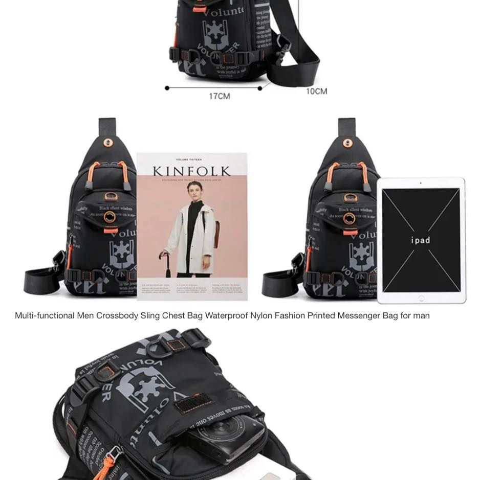 Fashion Sling Backpack Sport Crossbody Messenger Shoulder Chest Pack Waterproof Nylon Black