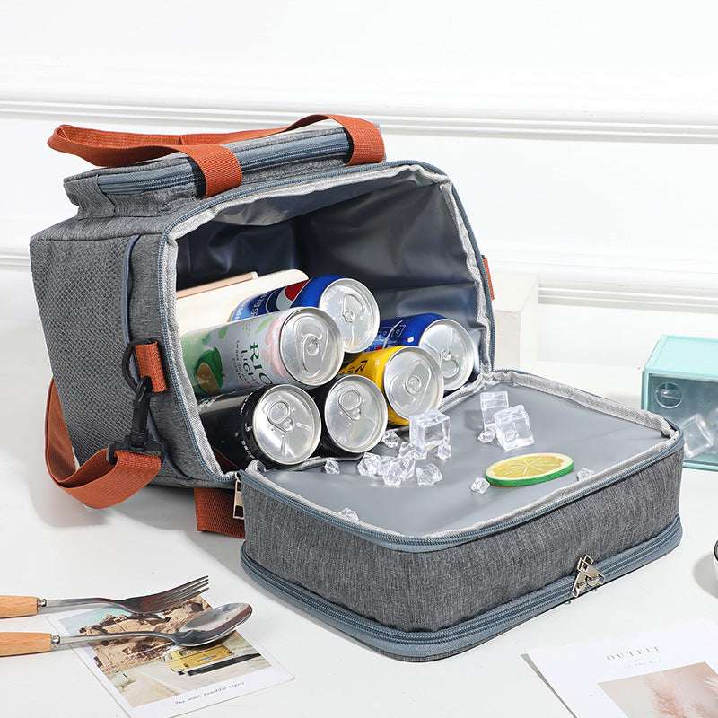 Double Layer Insulated Lunch Bag, High Capacity, Picnic Bento Box, Meal Pouch, Food Thermal Cooler, for Women Men