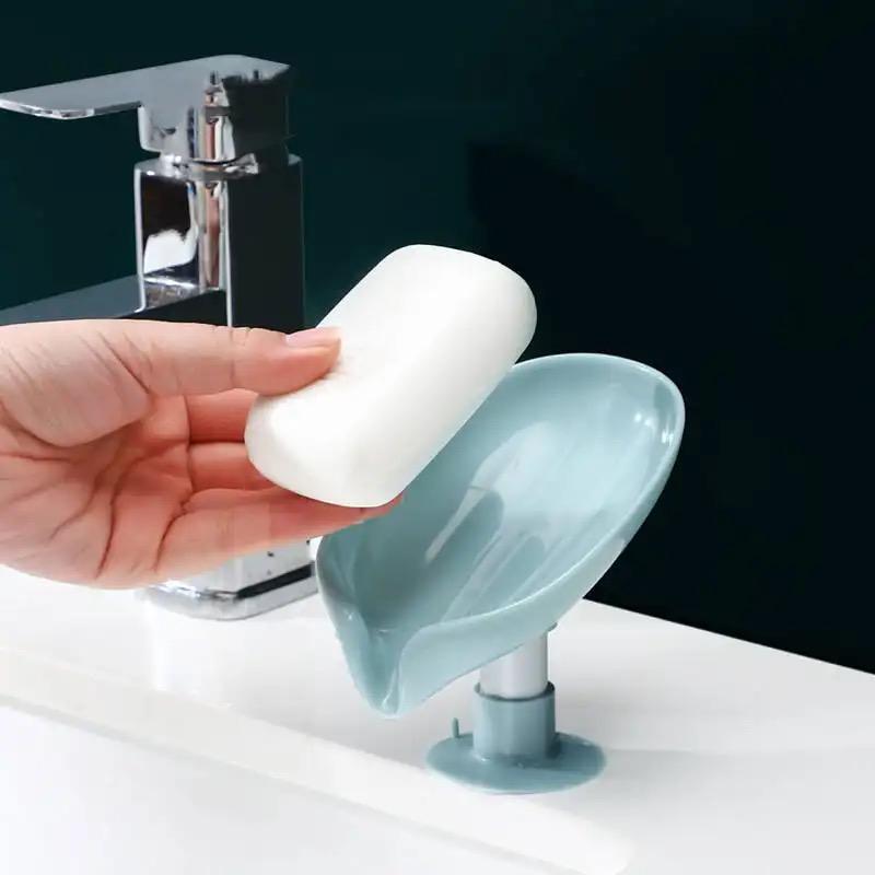 Suction Drain Soap Tray, Soap Holder Leaf-Shape Self Draining Soap Dish Holder