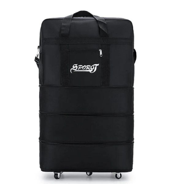 Large Capacity Foldable Travel Bag, Rolling Portable Travel Duffel Bag, Lightweight Waterproof Oxford Duffel Fabric Bag Black