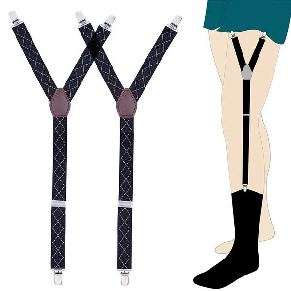 Mens Shirt Stays Adjustable Elastic Y-Style Garter Straps Socks Non-slip Clamps