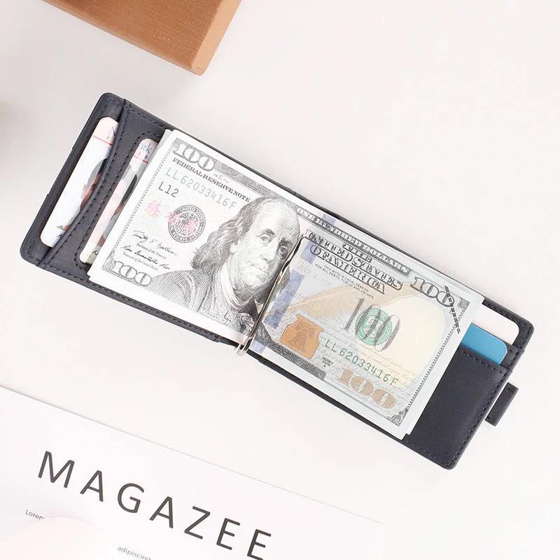 Front Pocket Wallet with Money Clip- RFID Blocking Minimalist Bifold Wallet Color Full Black