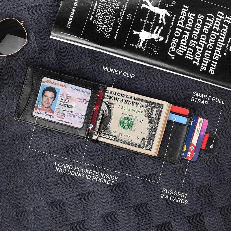 Front Pocket Wallet with Money Clip- RFID Blocking Minimalist Bifold Wallet Color Full Black