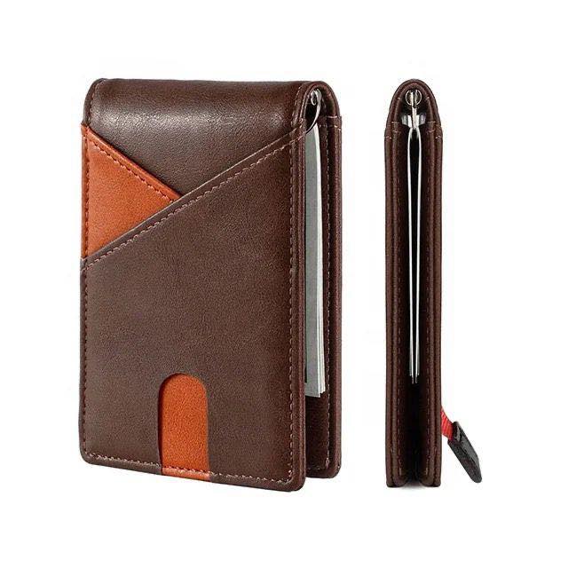 Front Pocket Wallet with Money Clip- RFID Blocking Minimalist Bifold Wallet Color Coffee with Brown