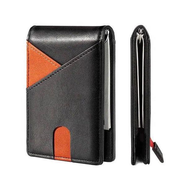 Front Pocket Wallet with Money Clip- RFID Blocking Minimalist Bifold Wallet Color Black with Brown
