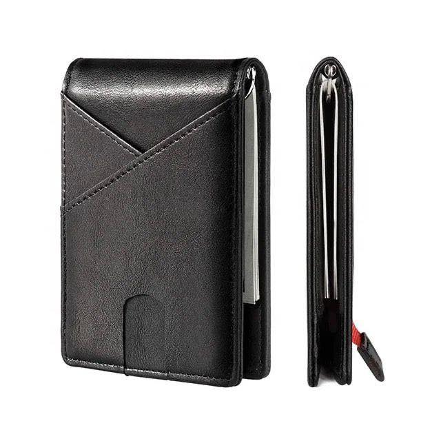 Front Pocket Wallet with Money Clip- RFID Blocking Minimalist Bifold Wallet Color Full Black