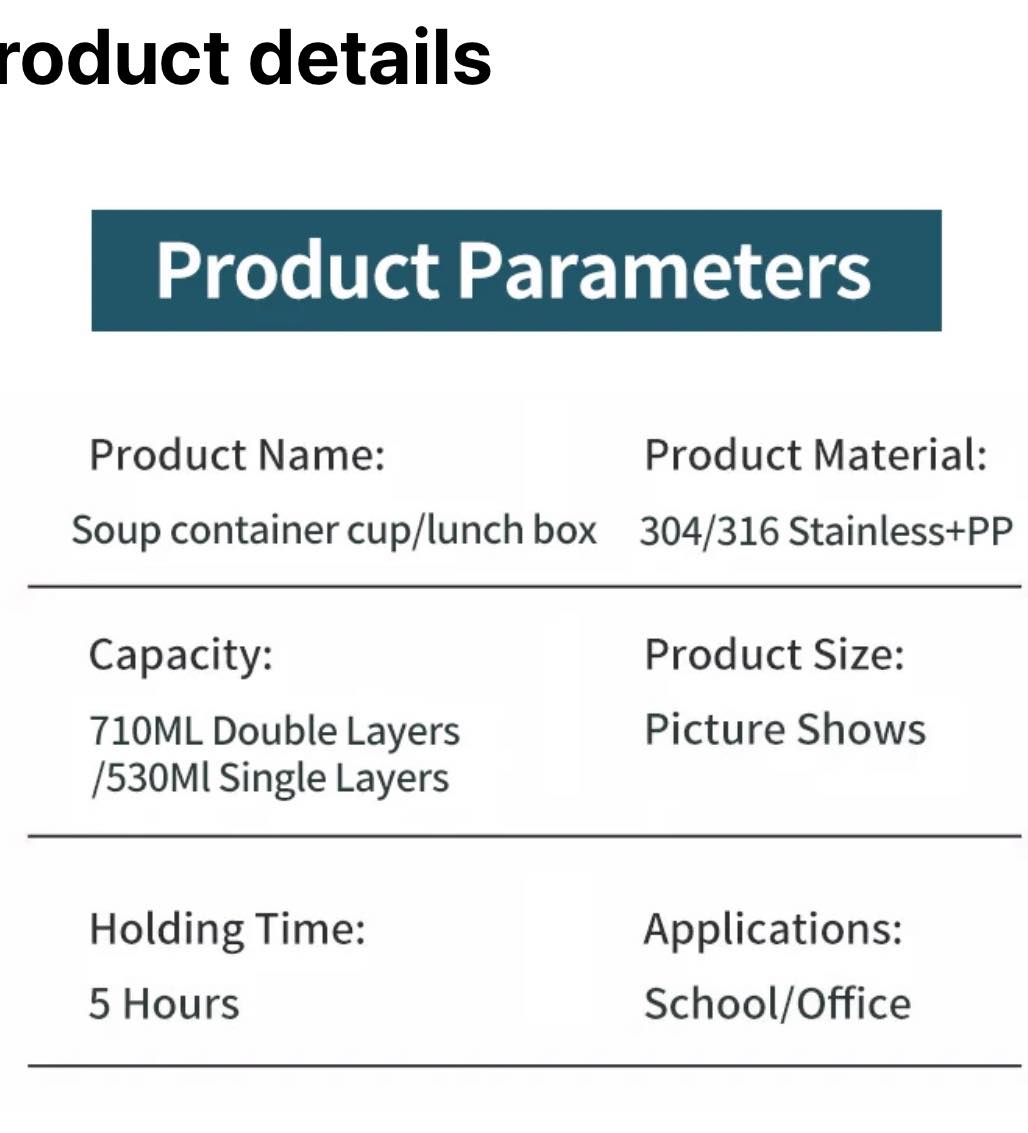 Hot Soup Cup Stainless Steel Insulated 710 ml, Leakproof, Two Layer container