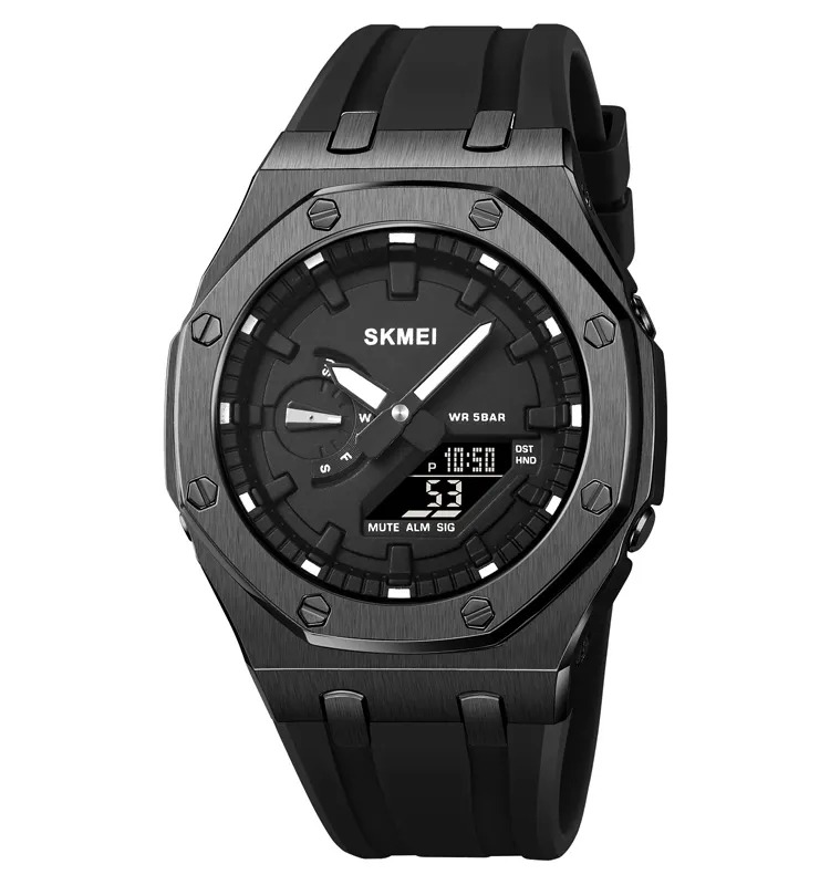 SKMEI Mens Dual-Display with Luminous 50m Waterproof Analogue Digital Watch for Men Black