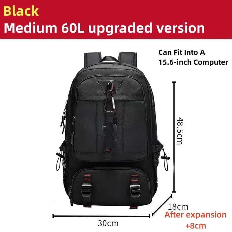 Large Capacity (60L) Men Shoulder Bag USB Charging Port Separate Shoe Compartment