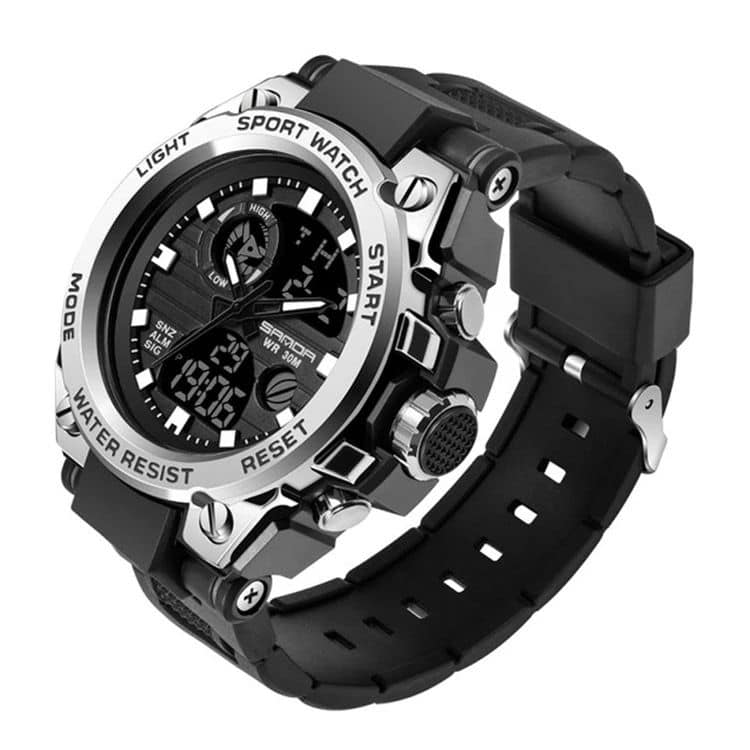 SANDA Mens Watches Sports Outdoor Waterproof Military Watch Date Multi Function Tactics LED Alarm Stopwatch