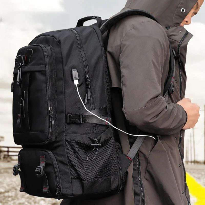 Large Capacity (60L) Men Shoulder Bag USB Charging Port Separate Shoe Compartment