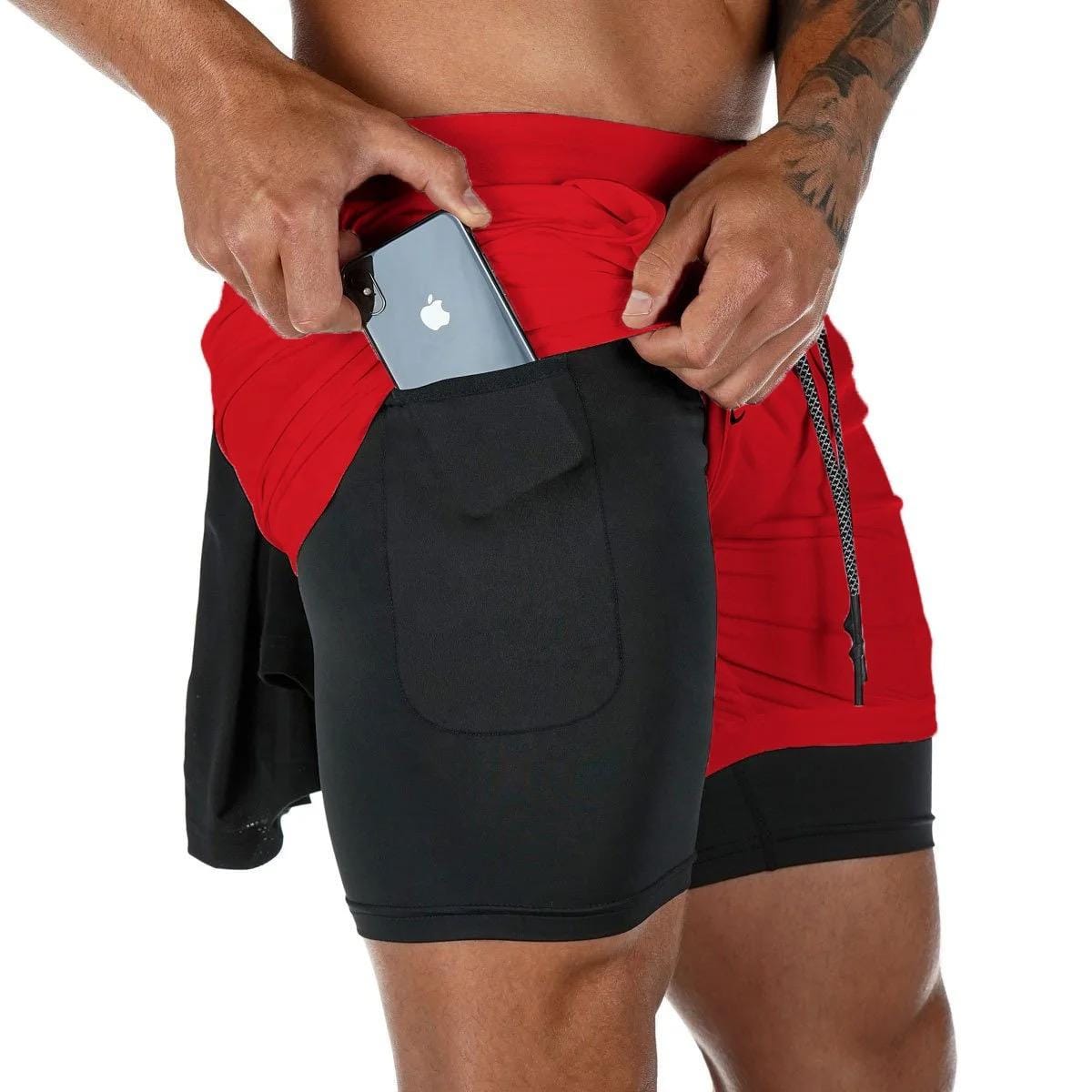 Mens 2 in 1 Workout Running Shorts Lightweight Training Yoga Gym Short with Zipper Pockets