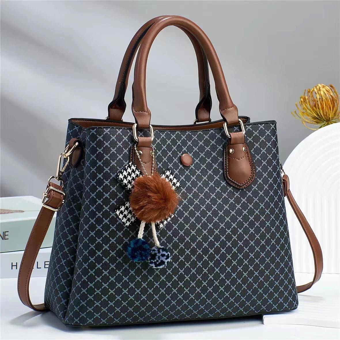 Women Handbag Top Handle Satchel Shoulder Bag Messenger Tote Bag for Women Brown Handle with Black Body