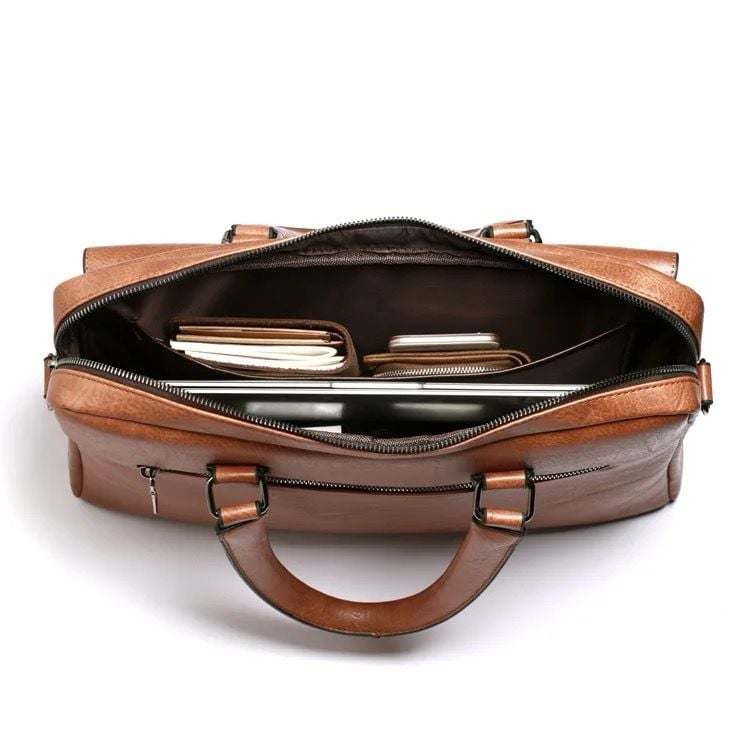 Men Business Briefcase pu Leather Bag 13.3 inch Laptop Case Handbag Shoulder Bag Retro Briefcase 38cmX30cm
