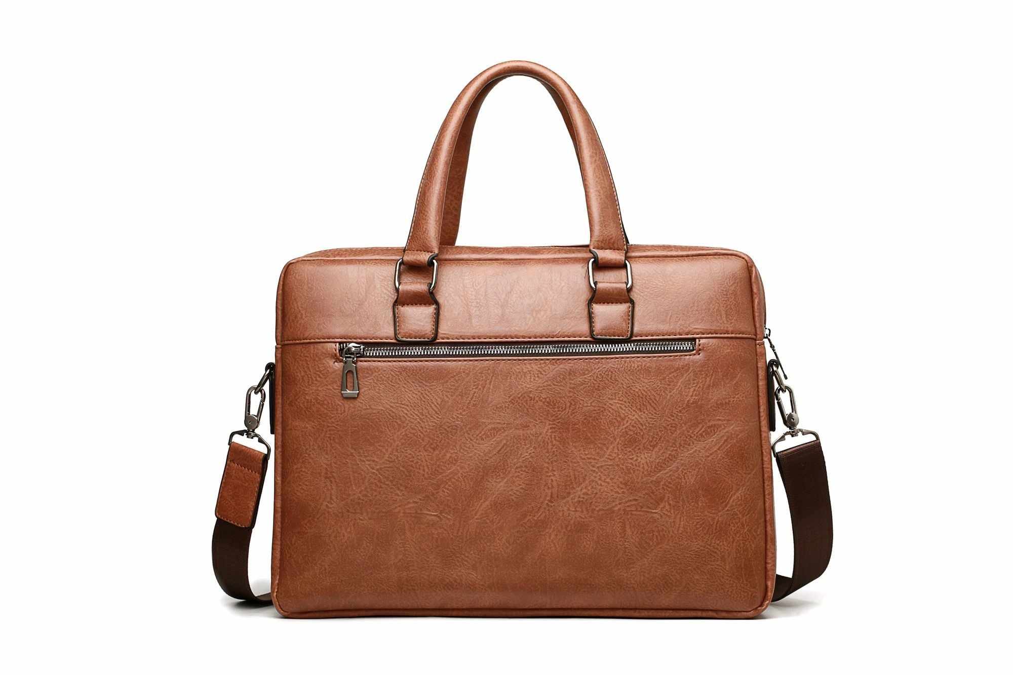 Men Business Briefcase pu Leather Bag 13.3 inch Laptop Case Handbag Shoulder Bag Retro Briefcase 38cmX30cm