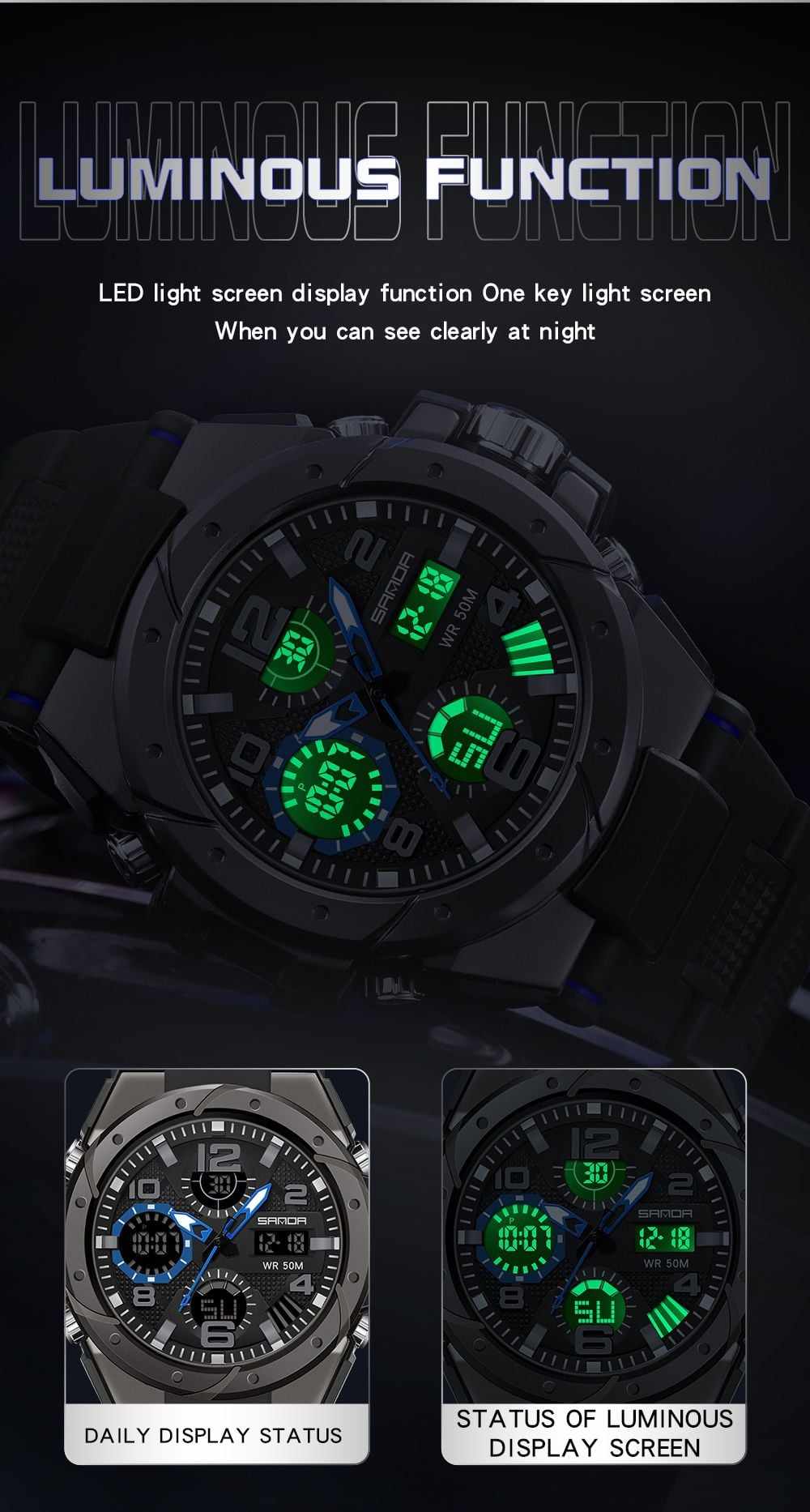 Mens Sports Watch Digital Watches Waterproof Digital Military Watches with Alarm Fashion Large Dial Watches