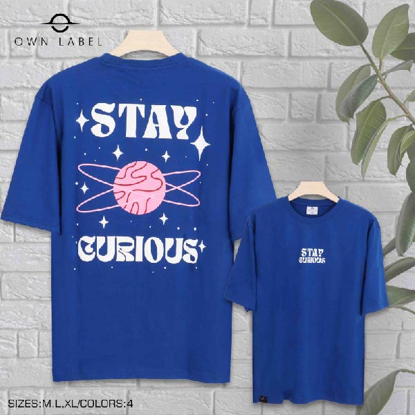 Stay Curious Printed Men Cotton Round Neck T Shirt