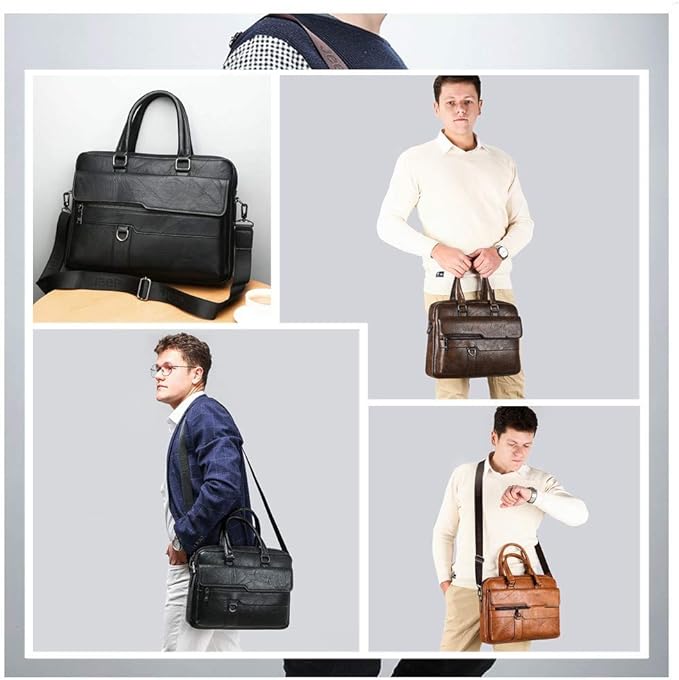 Men Business Briefcase pu Leather Bag 13.3 inch Laptop Case Handbag Shoulder Bag Retro Briefcase 38cmX30cm