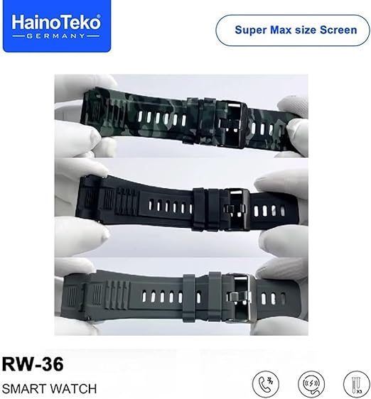 Haino Teko Germany RW36 Super Max Size Round Shape Full Screen AMOLED Display Smart Watch With 3 Pair Straps For Mens and Boys