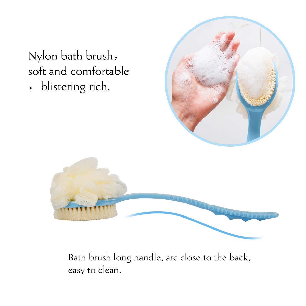 2 IN 1 loofah with handle, Bath Brush, back scrubber, Bath Brush with Soft Comfortable Bristles And Loofah with handle