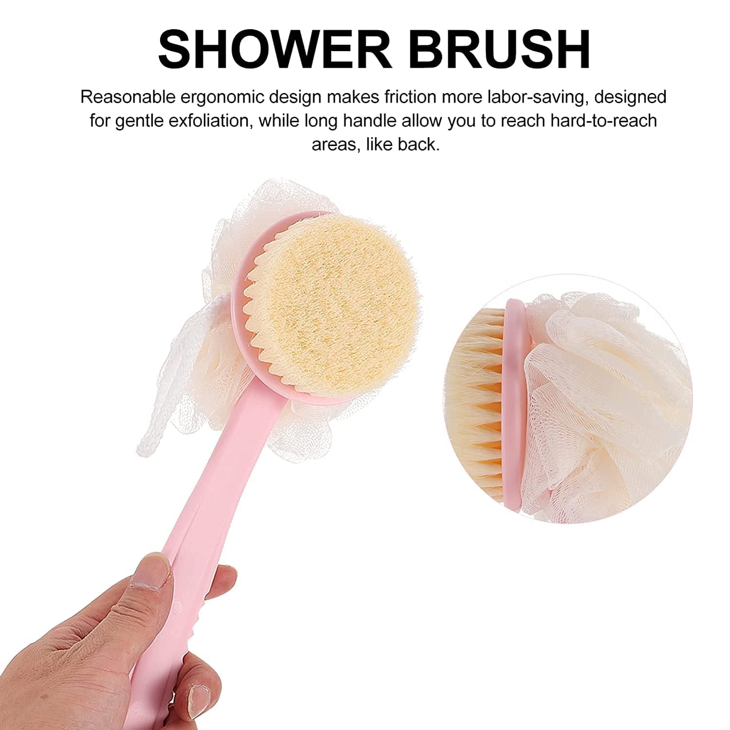 2 IN 1 loofah with handle, Bath Brush, back scrubber, Bath Brush with Soft Comfortable Bristles And Loofah with handle