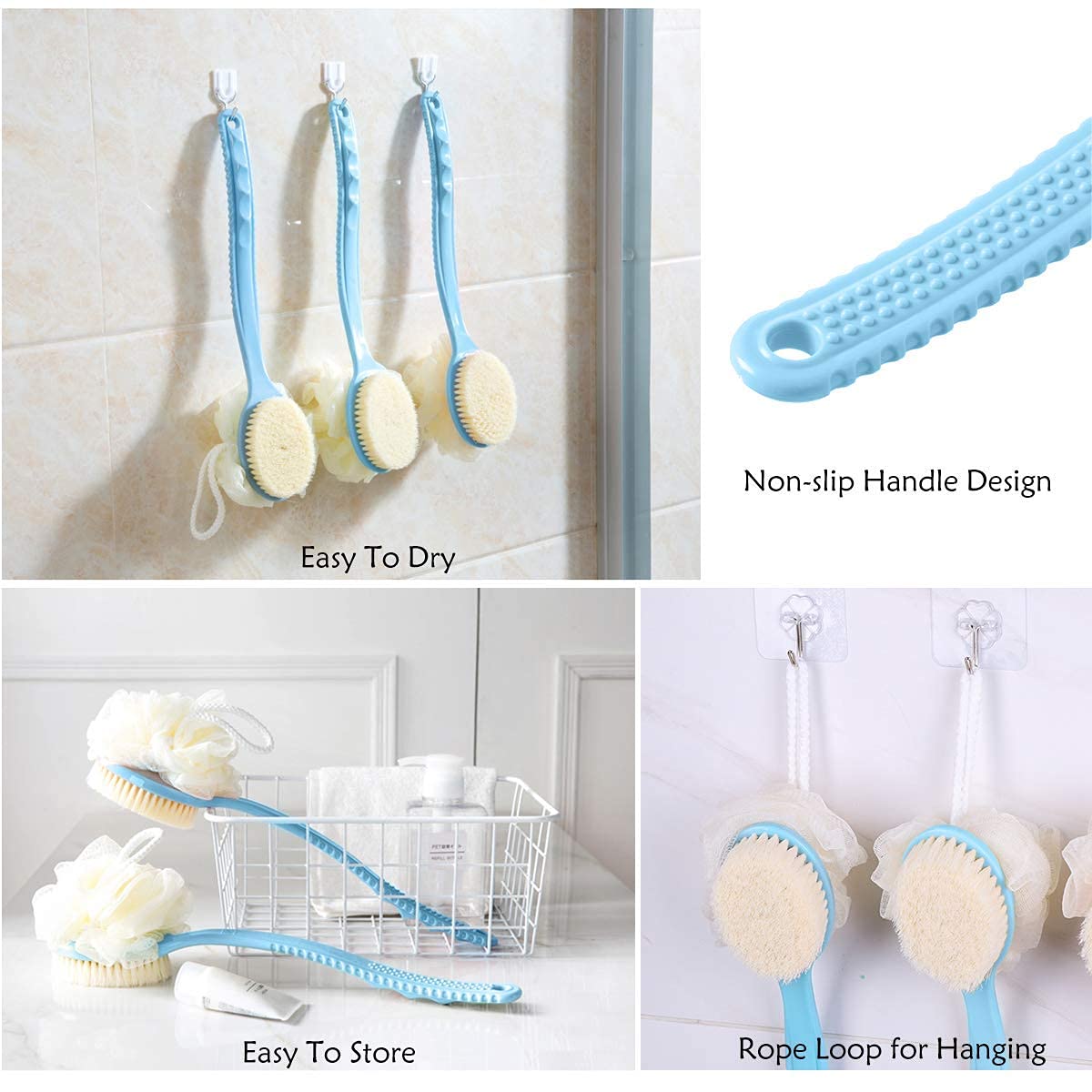 2 IN 1 loofah with handle, Bath Brush, back scrubber, Bath Brush with Soft Comfortable Bristles And Loofah with handle