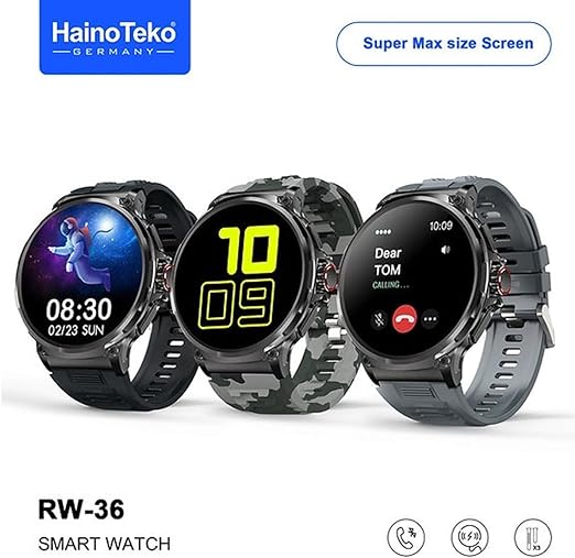Haino Teko Germany RW36 Super Max Size Round Shape Full Screen AMOLED Display Smart Watch With 3 Pair Straps For Mens and Boys