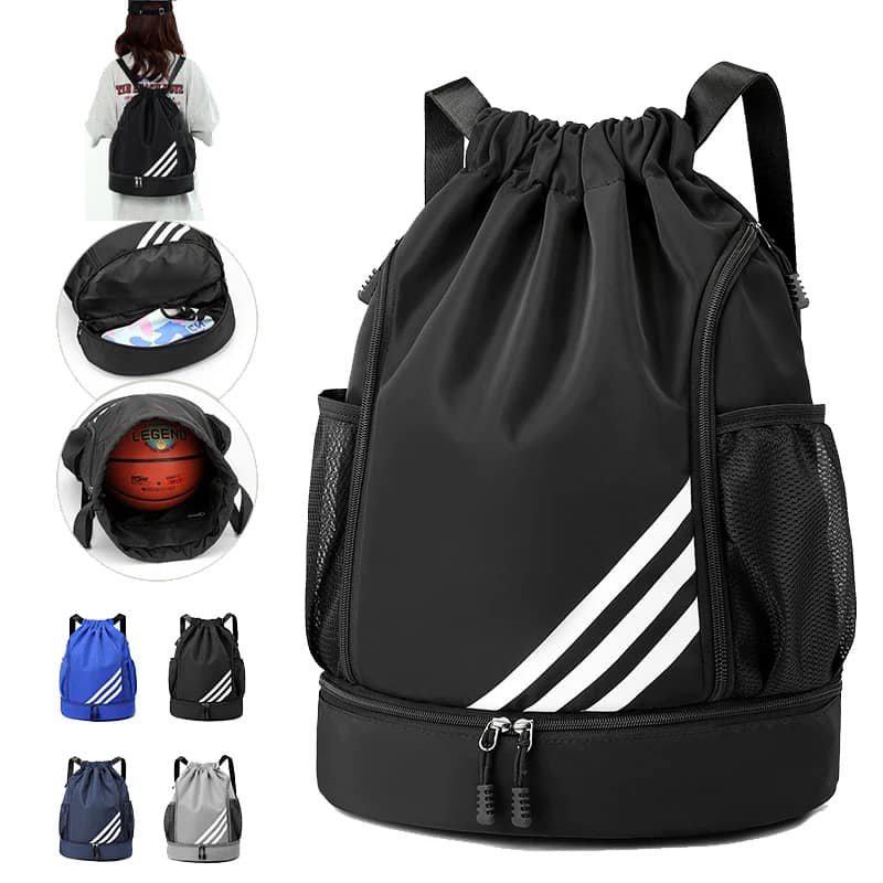 Gym Bag for Men and Women, Sport Ball Drawstring Bag with Shoe Compartment, Waterproof Backpack for Sports Girls and Boys