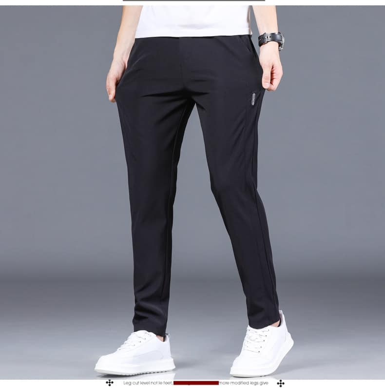 Spring Summer Breathable Mens Casual Pants Men Trousers Male Pant Slim Fit Work Elastic Waist Thin Cool Trousers Black