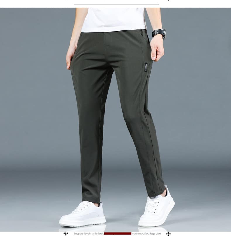 Spring Summer Breathable Mens Casual Pants Men Trousers Male Pant Slim Fit Work Elastic Waist Thin Cool Trousers Army Green