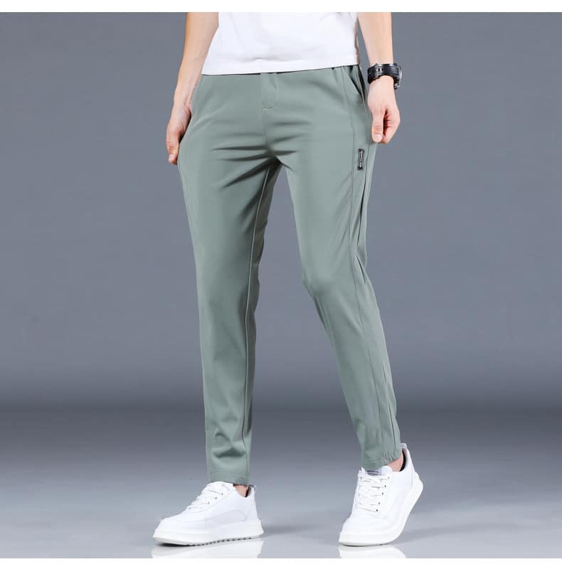 Spring Summer Breathable Mens Casual Pants Men Trousers Male Pant Slim Fit Work Elastic Waist Thin Cool Trousers Light Green