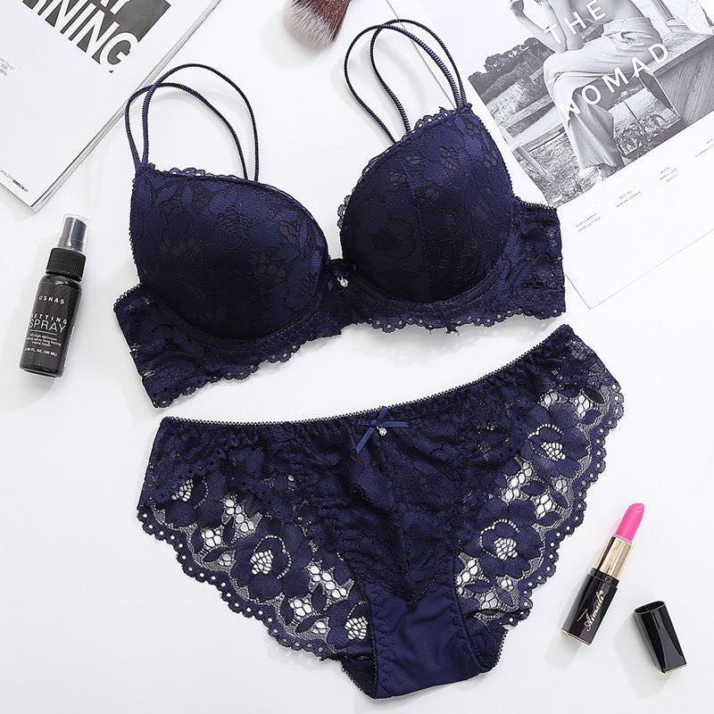 Push Up Bra and Brief  for 1Set Blue