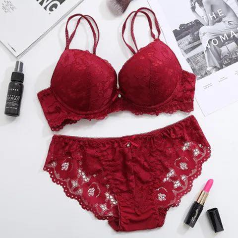 Push Up Bra and Brief  for 1Set Red