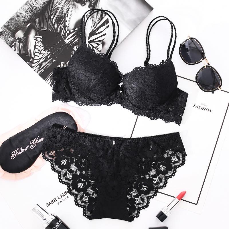 Push Up Bra and Brief  for 1Set Black