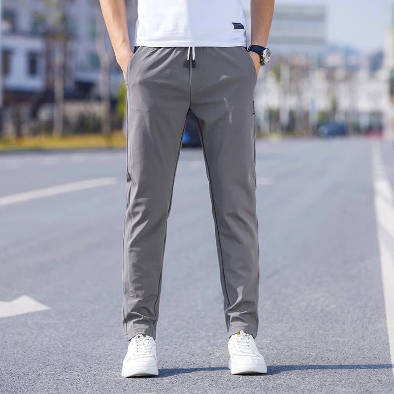 Mens Stretchable Easy Dry pants Breathable Straight-Leg Casual Pants Thin Quick-Drying Pant Grey 1pc