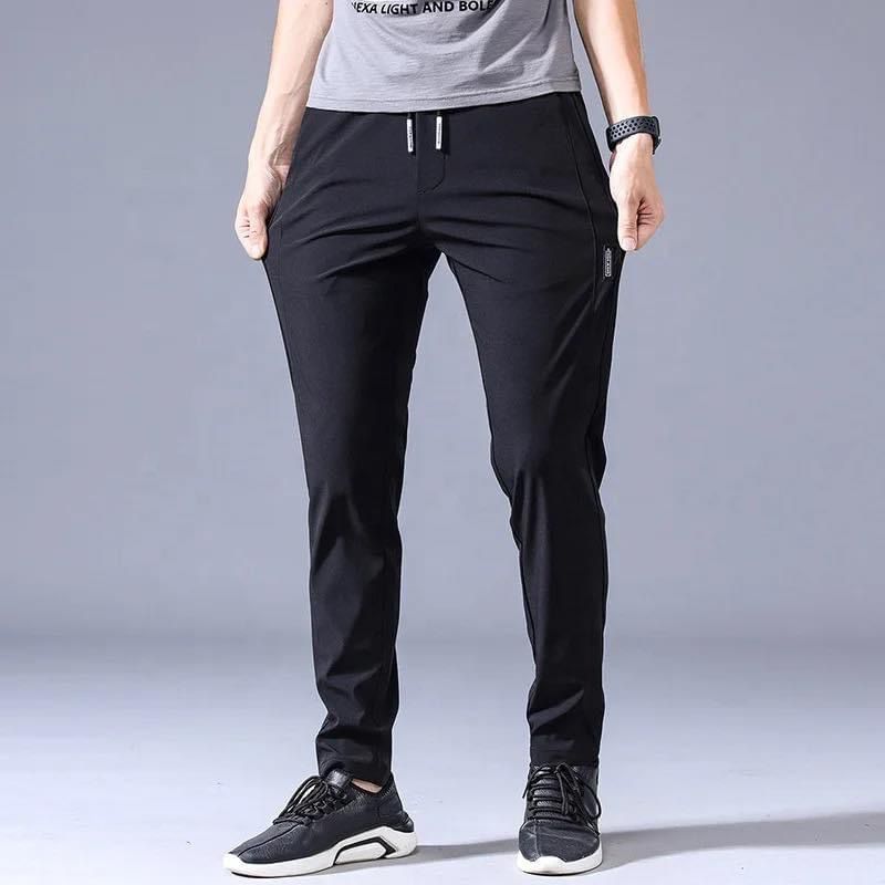 Mens Stretchable Easy Dry pants Breathable Straight-Leg Casual Pants Thin Quick-Drying Pant Black 1pc