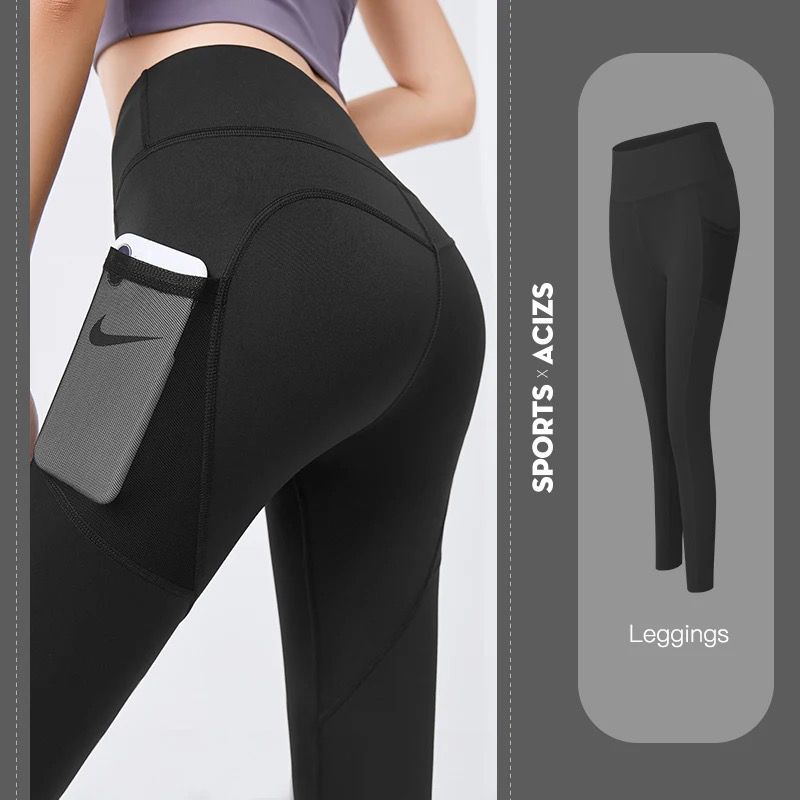 High Quality Pocket Yoga Fitness Women Tight Leggings High-elasticity Black