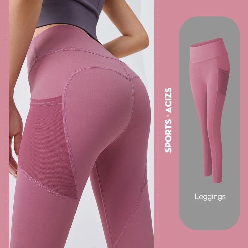 High Quality Pocket Yoga Fitness Women Tight Leggings High-elasticity Pink