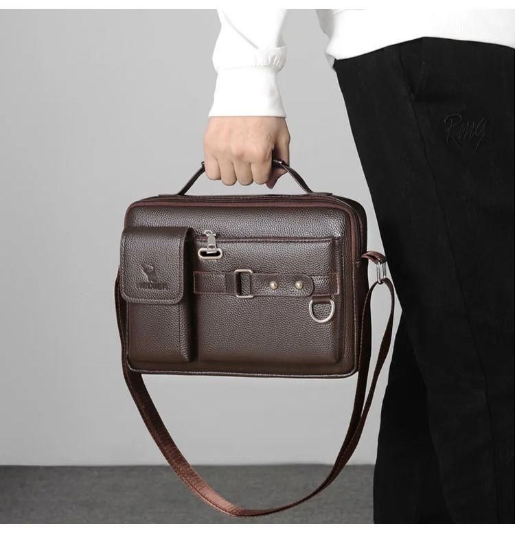 Men Briefcase PU Leather Business Messenger Shoulder Bag Retro Chic Handbag for Men Perfect for Travel Work and Office
