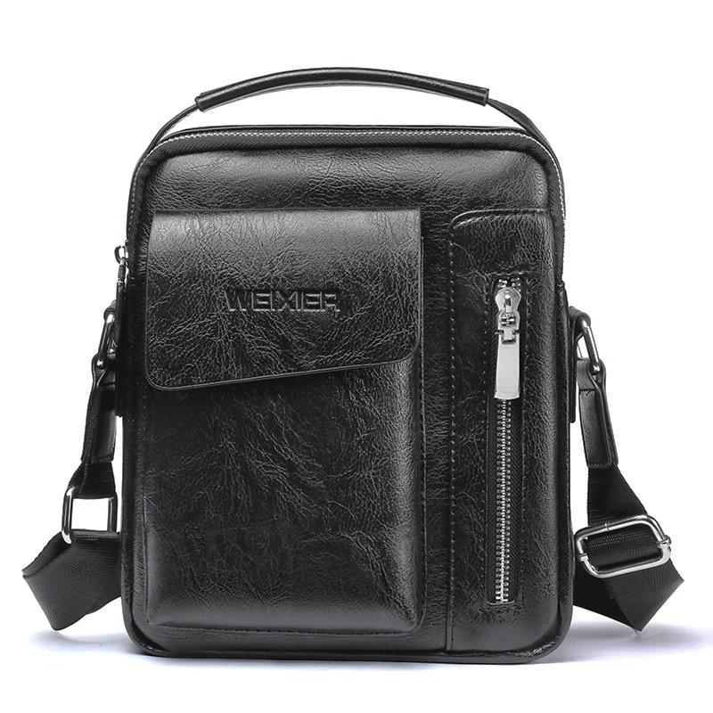 WEIXIER Brand Business Men Bag Big Capacity PU Leather Retro Rectangle Messenger Bag Men Casual Shoulder Crossbody Bag